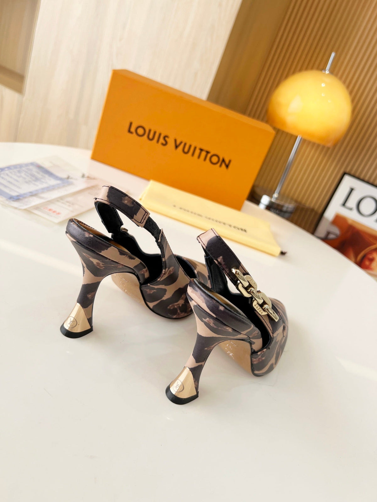 LV Spake Slingback with Chain 8.5CM Camel Beige Mix Black Fabric 218280