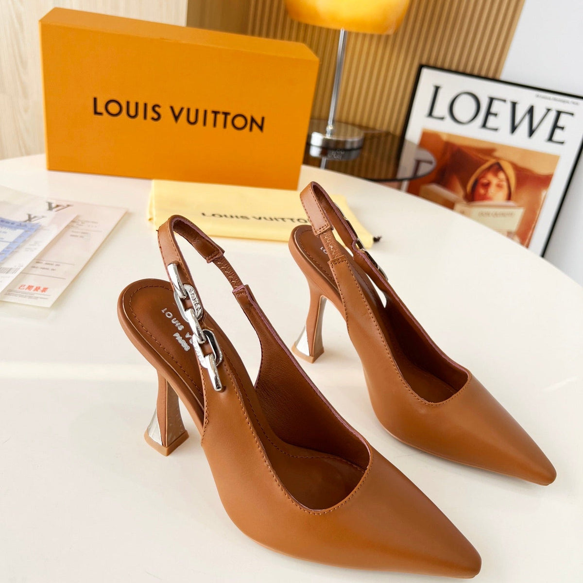 LV Spake Slingback with Chain 8.5CM Bronze Brown Calfskin 218282