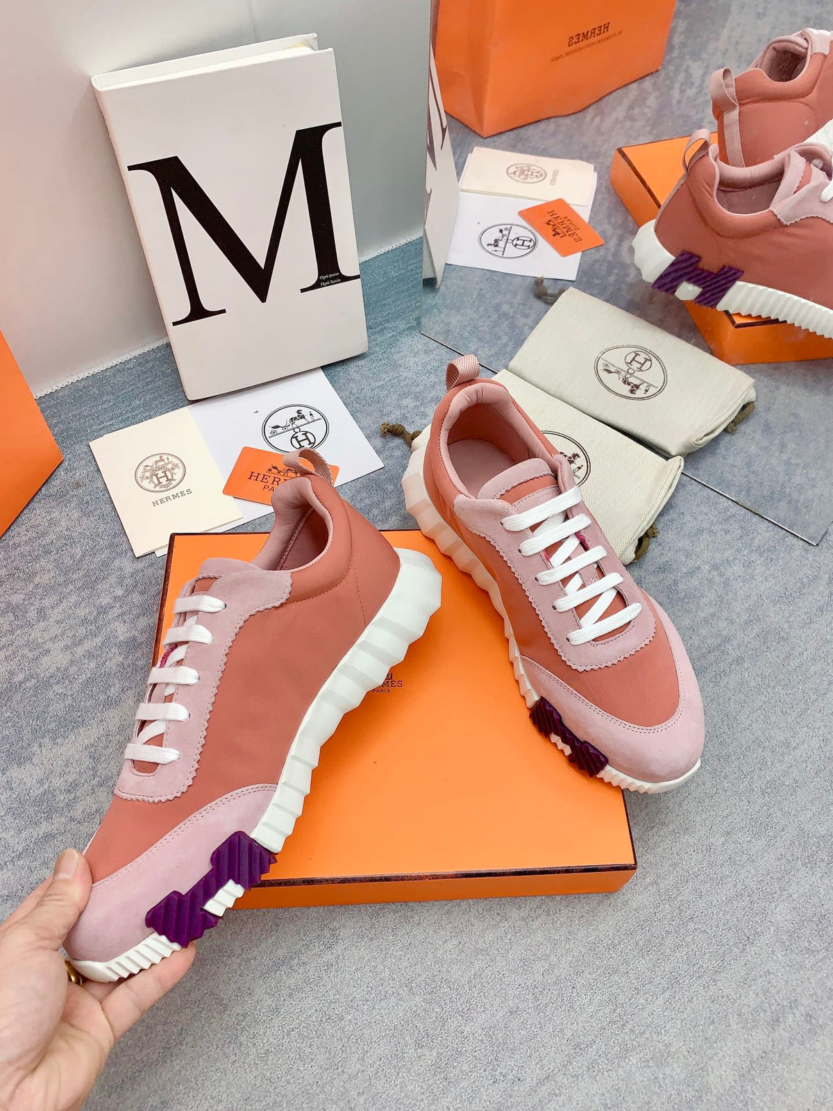 HM Bouncing Sneaker In Coral Pink Fabric 106441