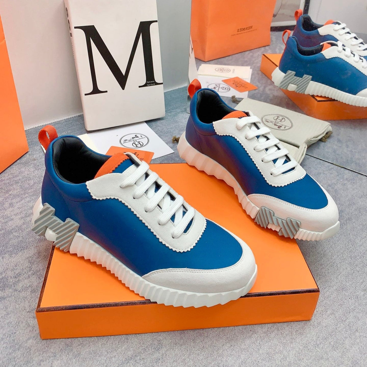 HM Bouncing Sneaker In Blue Silk Lambskin 106447