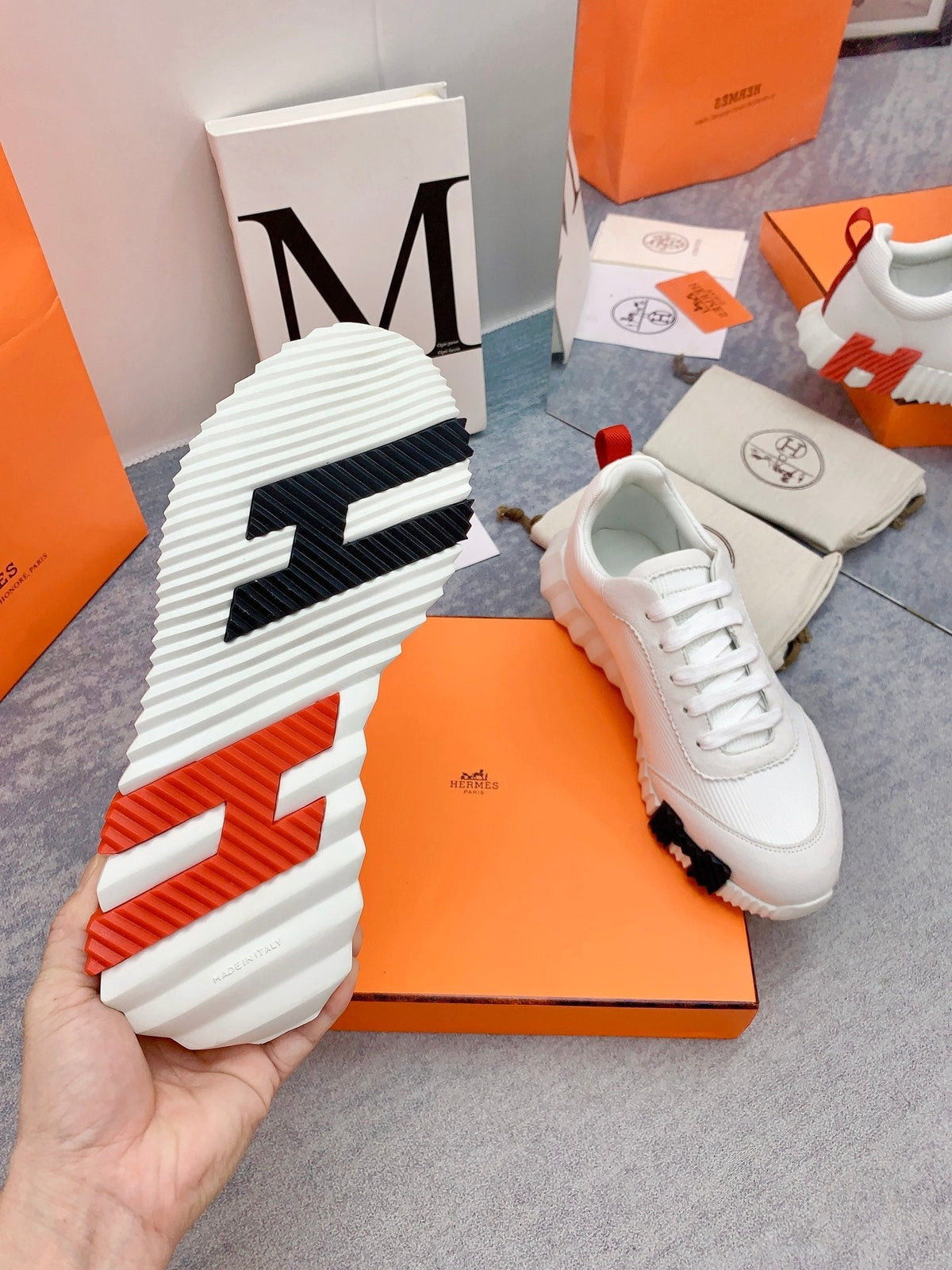 HM Bouncing Sneaker In White Mesh Fabric 106463