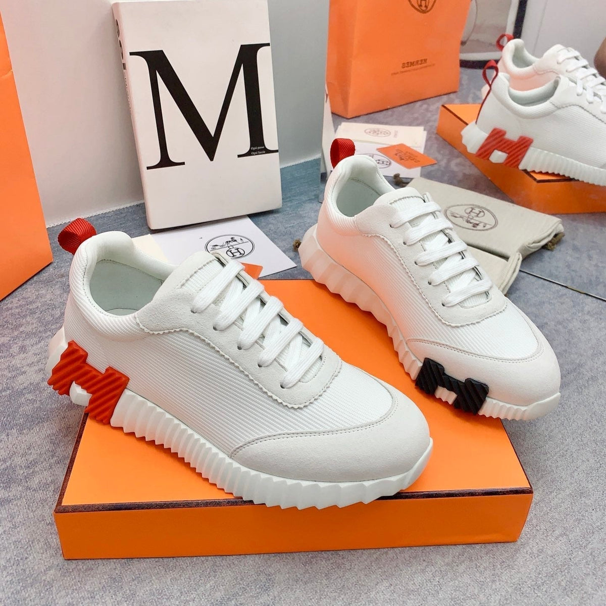 HM Bouncing Sneaker In White Mesh Fabric 106463