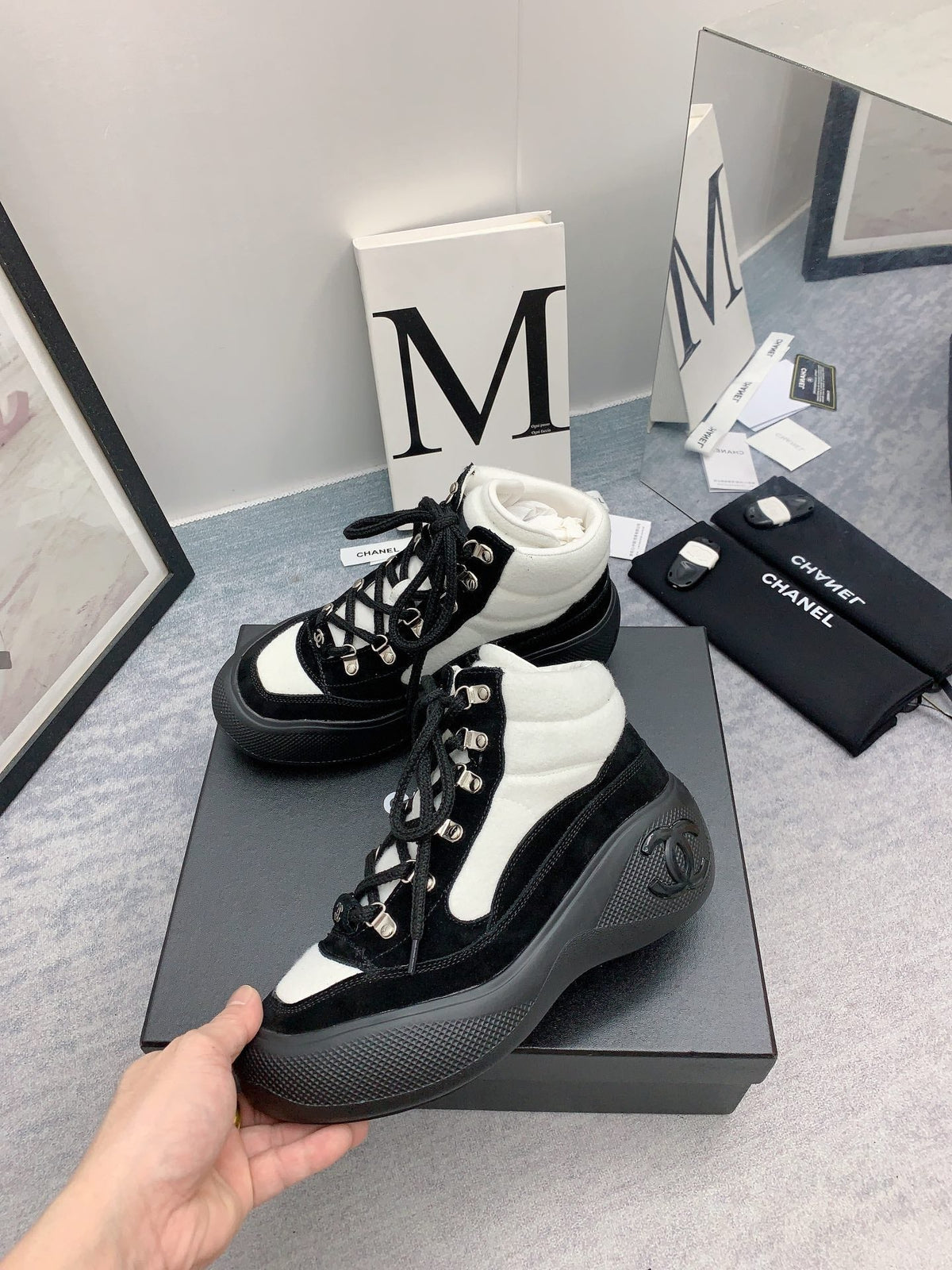 CC Sneaker Boots In White Mix Black Suede 148777