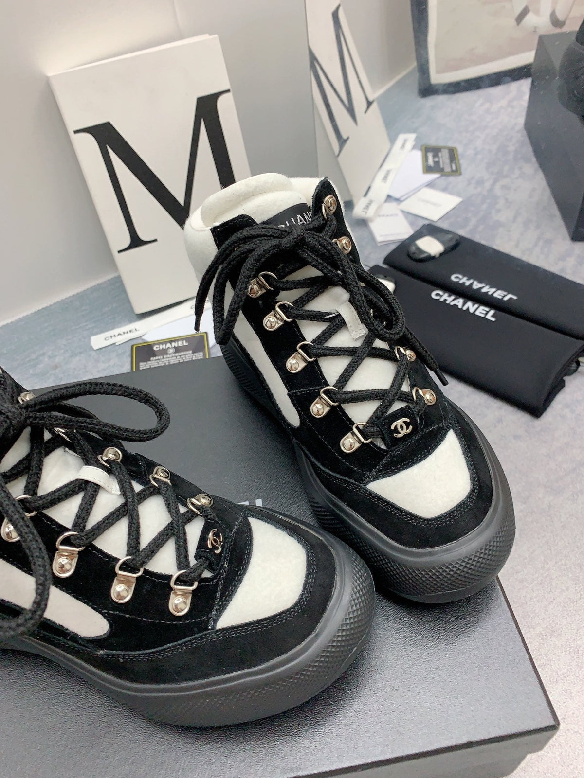 CC Sneaker Boots In White Mix Black Suede 148777