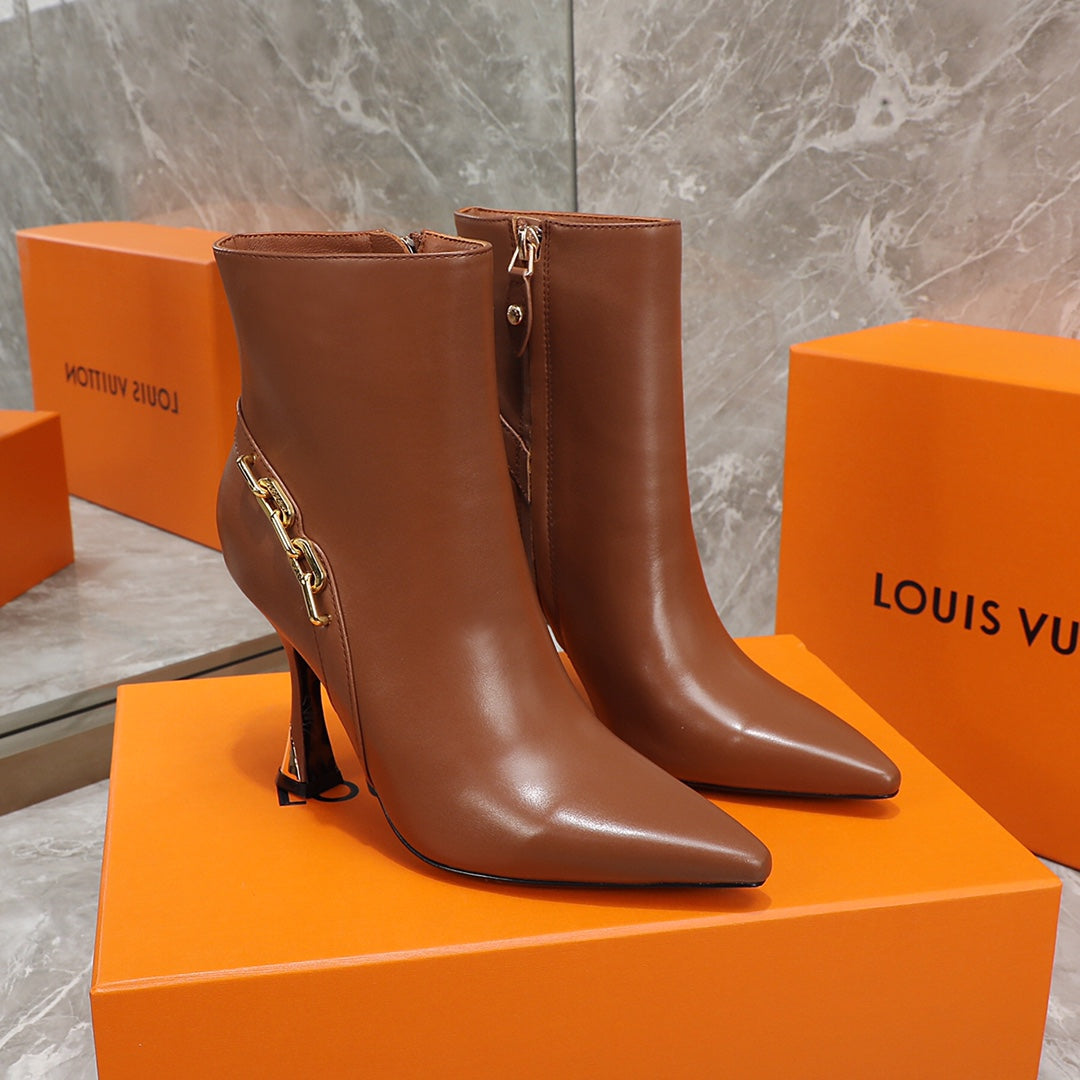 LV Sparkle Ankle Boot 95mm Brown Lambskin