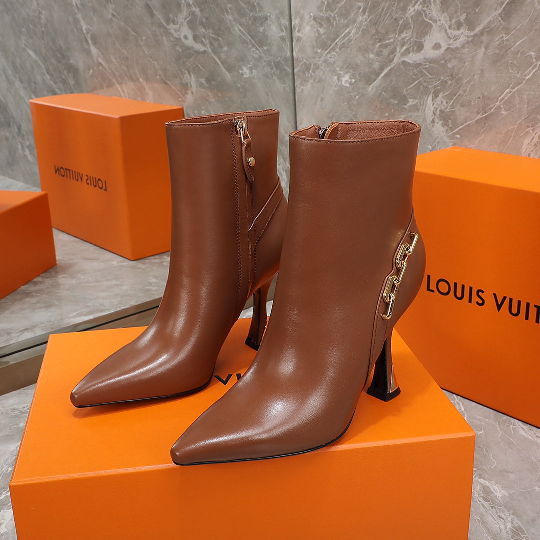 LV Sparkle Ankle Boot 95mm Brown Lambskin