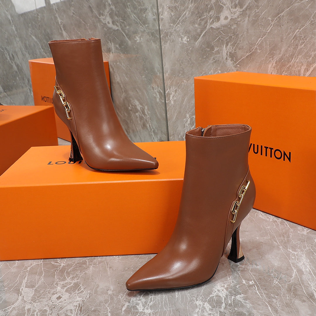 LV Sparkle Ankle Boot 95mm Brown Lambskin