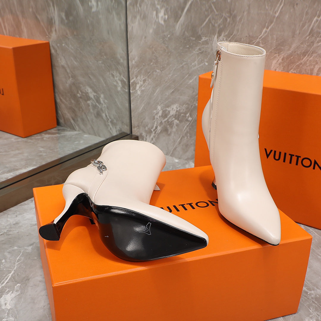 LV Sparkle Ankle Boot 95mm Beige Lambskin