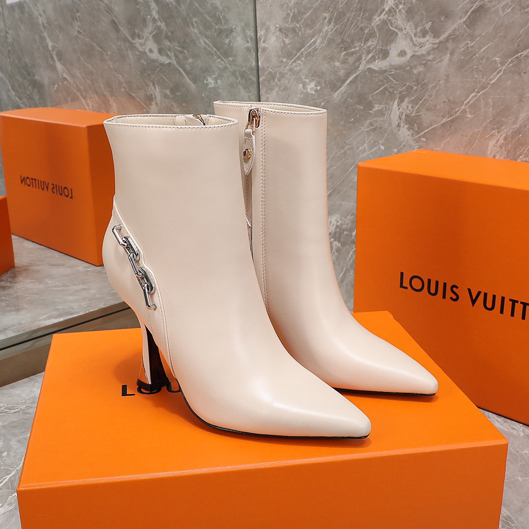 LV Sparkle Ankle Boot 95mm Beige Lambskin