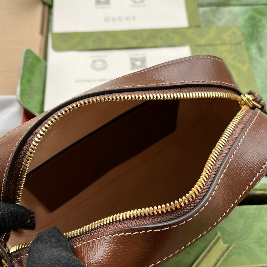 Gucci Horsebit 1995 Small Bag Brown mix Beige Leather 240125