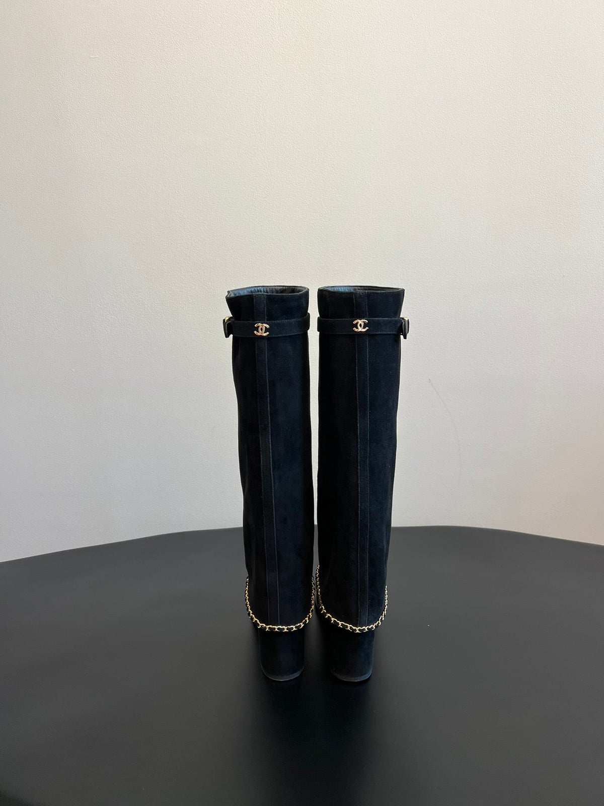 CC Hight Boots Black With Chain Suede And Cowhide 944967