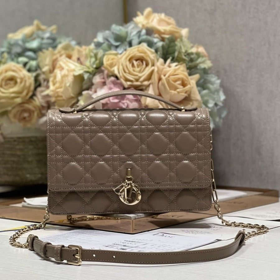 MY CD 24 TOP HANDLE BAG DARK BROWN LAMBSKIN