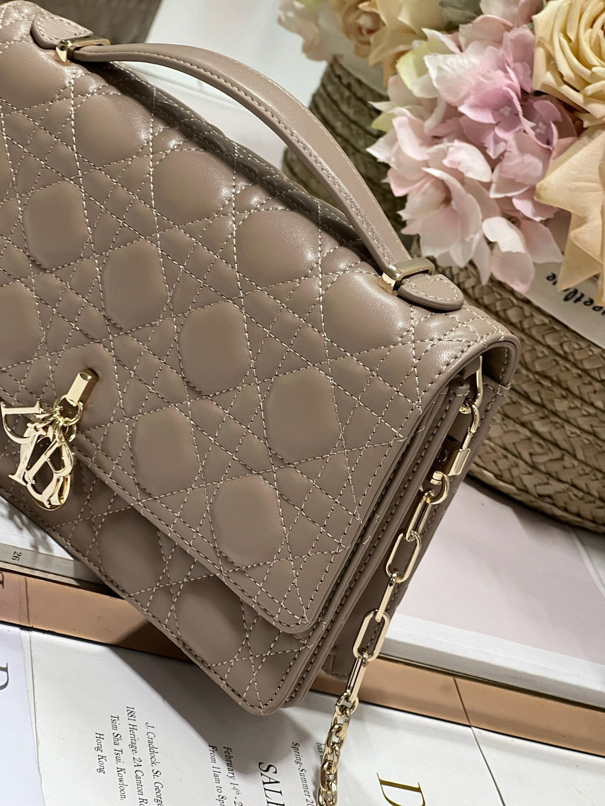 MY CD 24 TOP HANDLE BAG DARK BROWN LAMBSKIN
