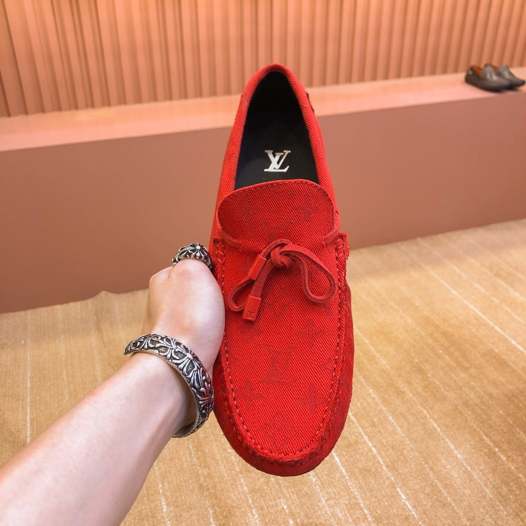 LV LOAFER IN CRIMSON RED MONOGRAM DENIM WITH BOW