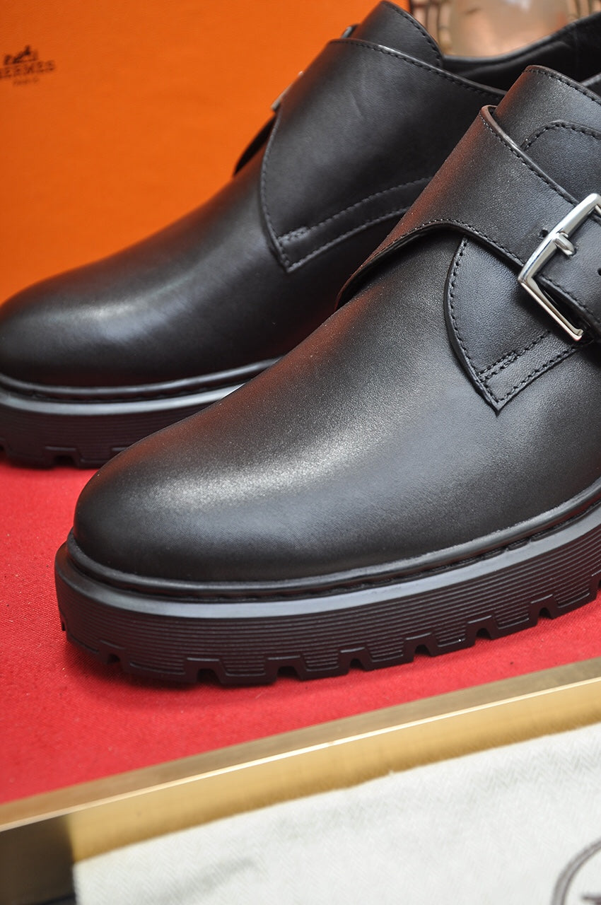 HM MONK STRAP BLACK CALFSKIN