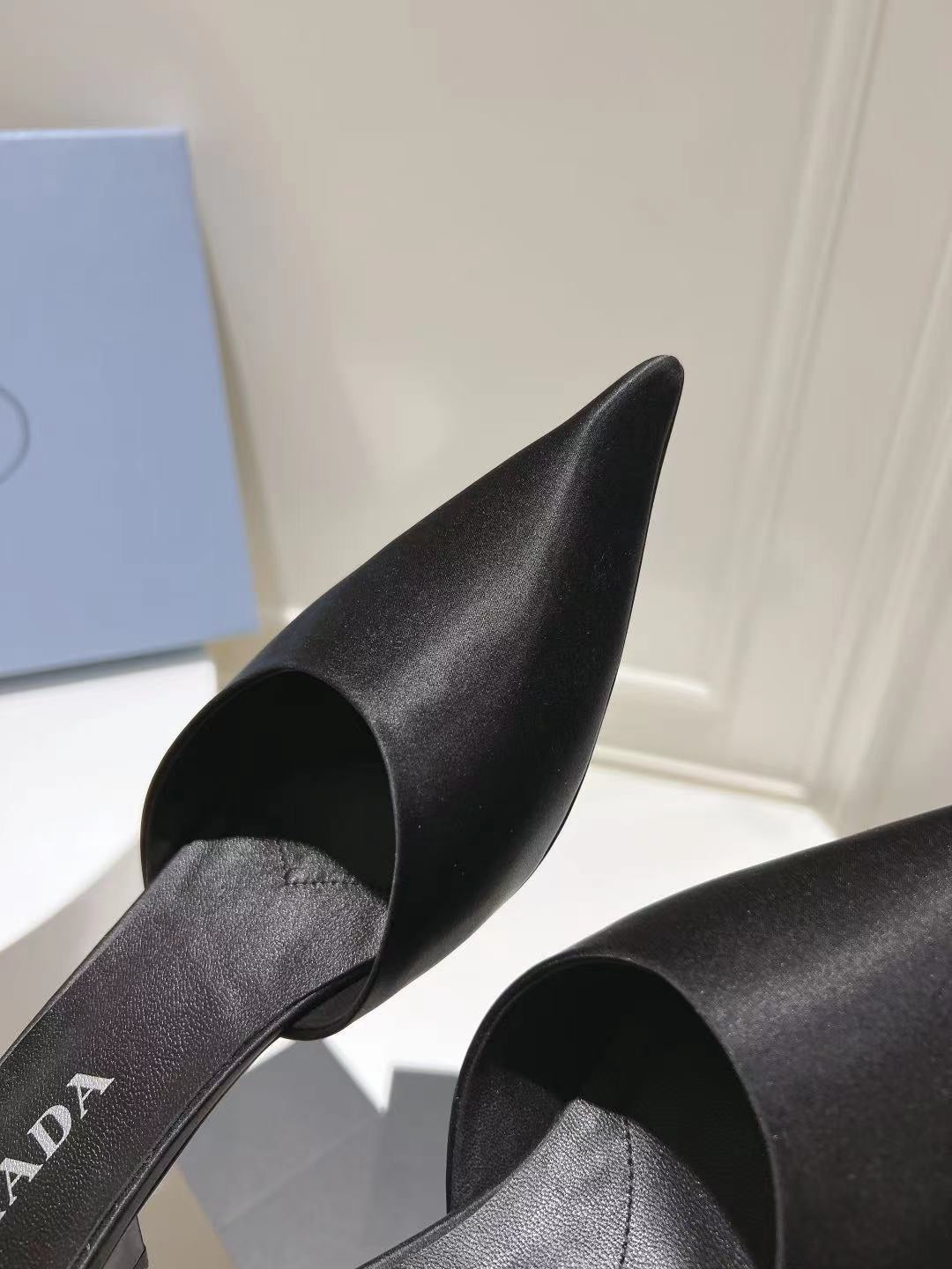 PRA POINTED-TOE MULES BLACK SATIN