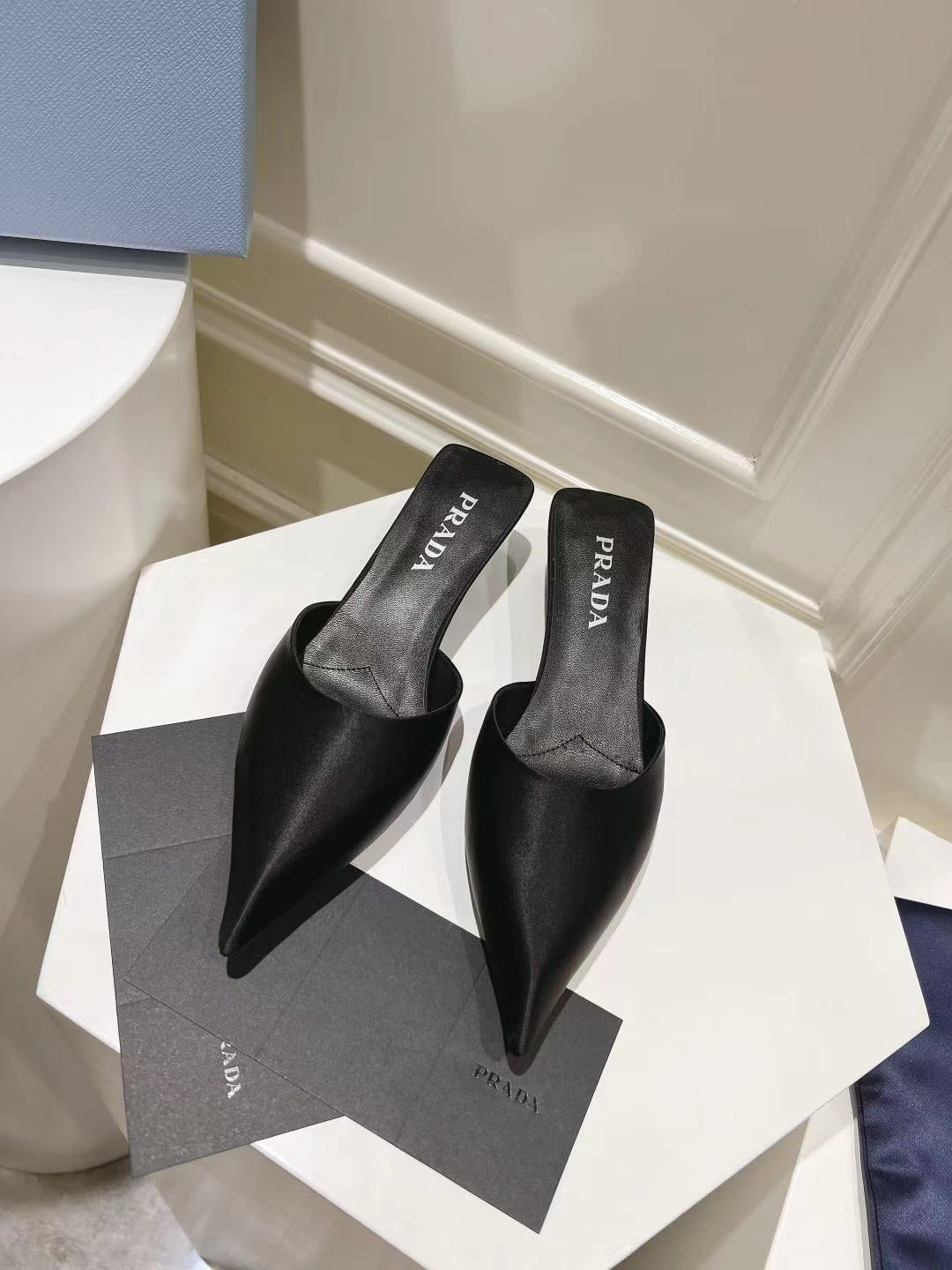 PRA POINTED-TOE MULES BLACK SATIN