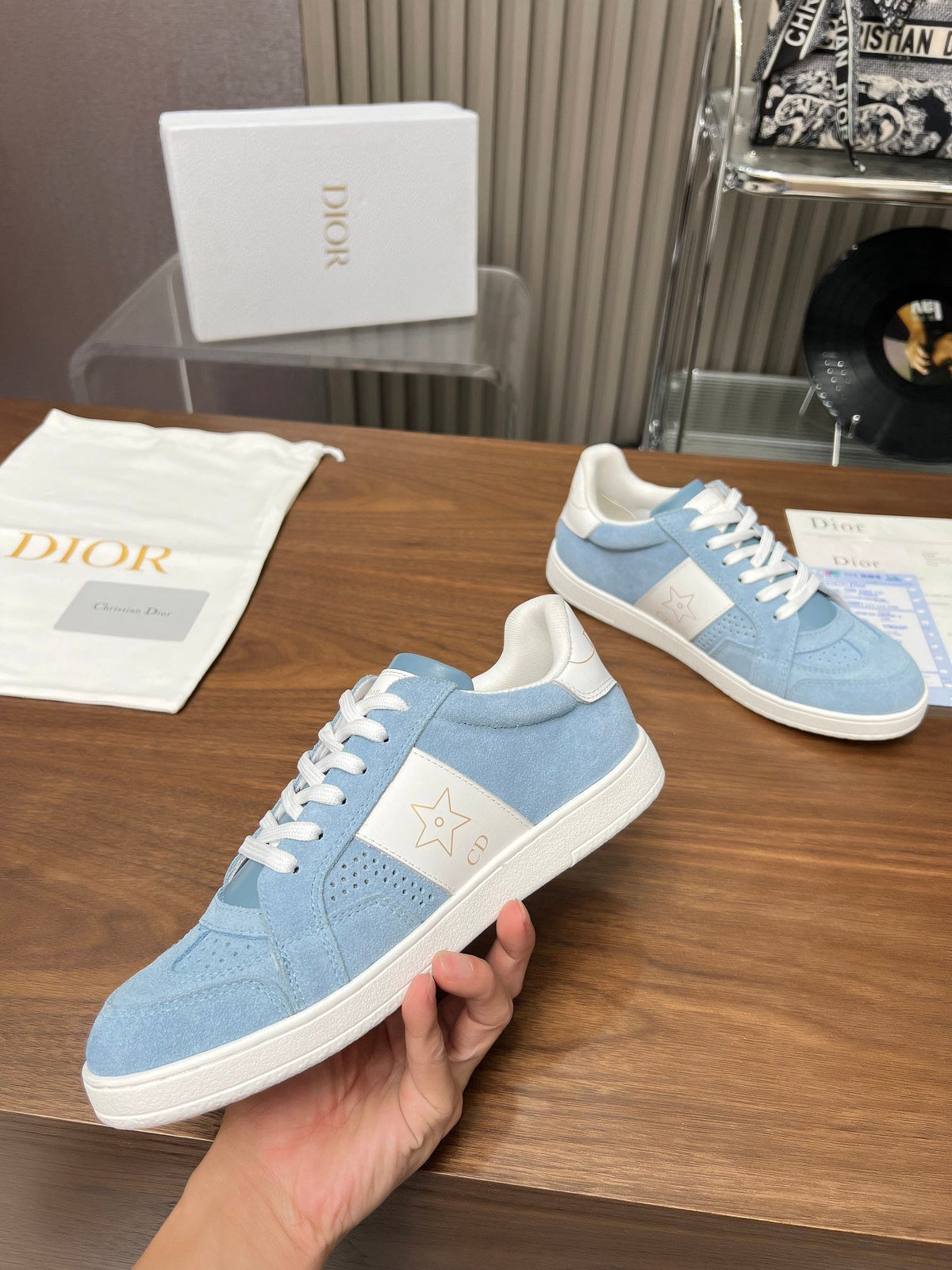 CD Star Sneaker Light Blue Suede And Calfskin