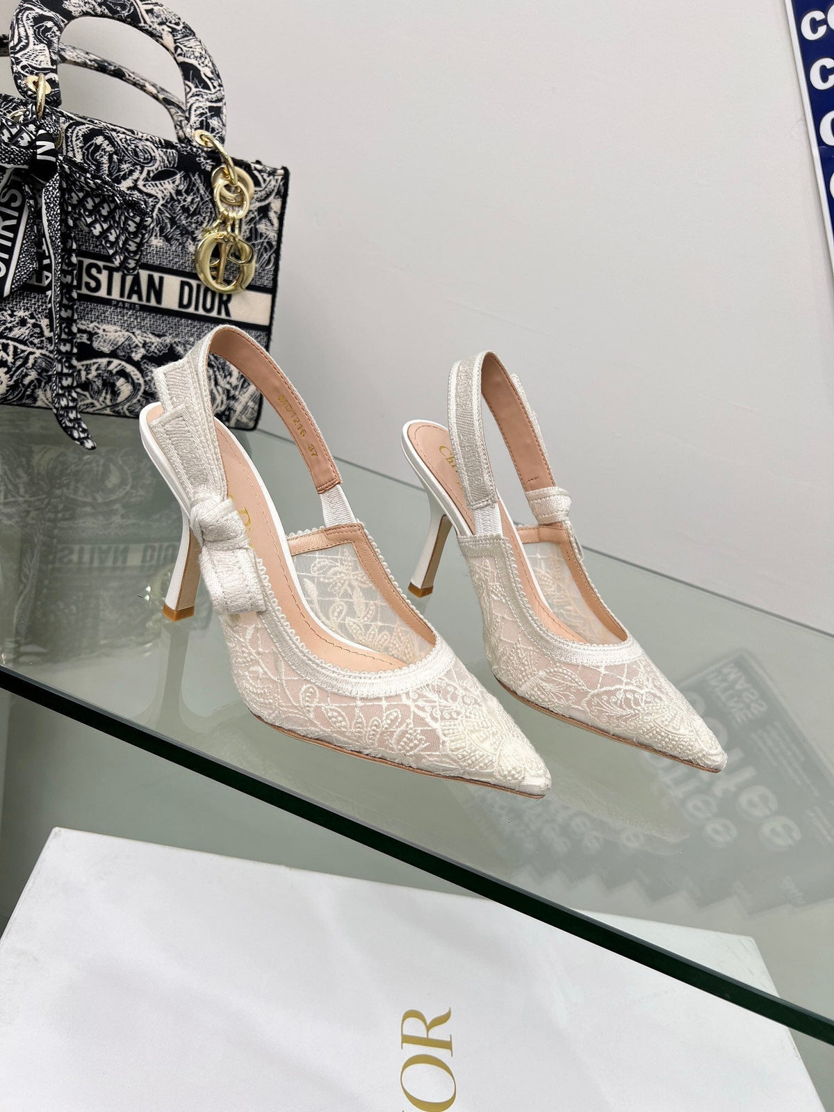 CD 25 Slingback Pump White Transparent Mesh