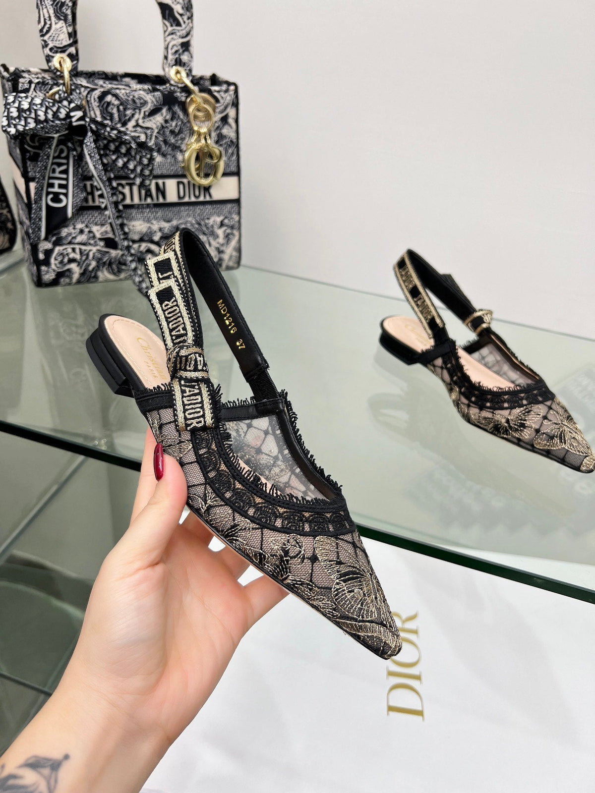 J'Adior Slingback Pump In Black Lace Fabric 100835