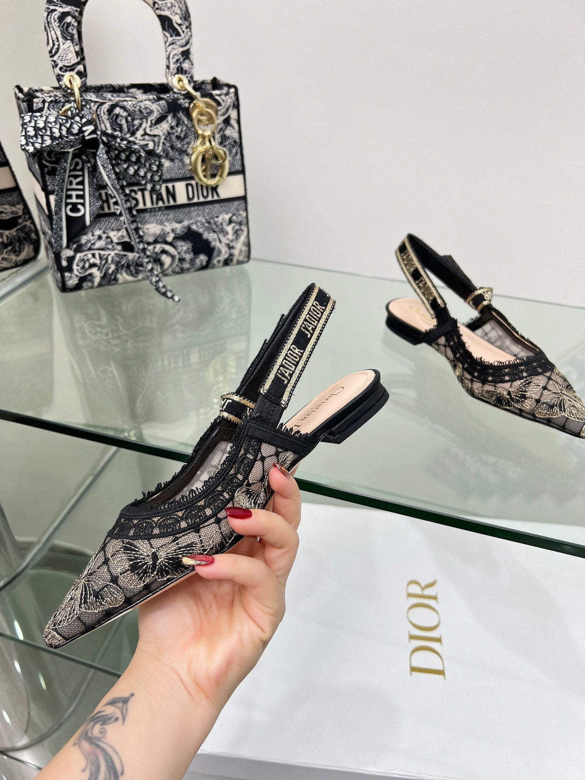 J'Adior Slingback Pump In Black Lace Fabric 100835