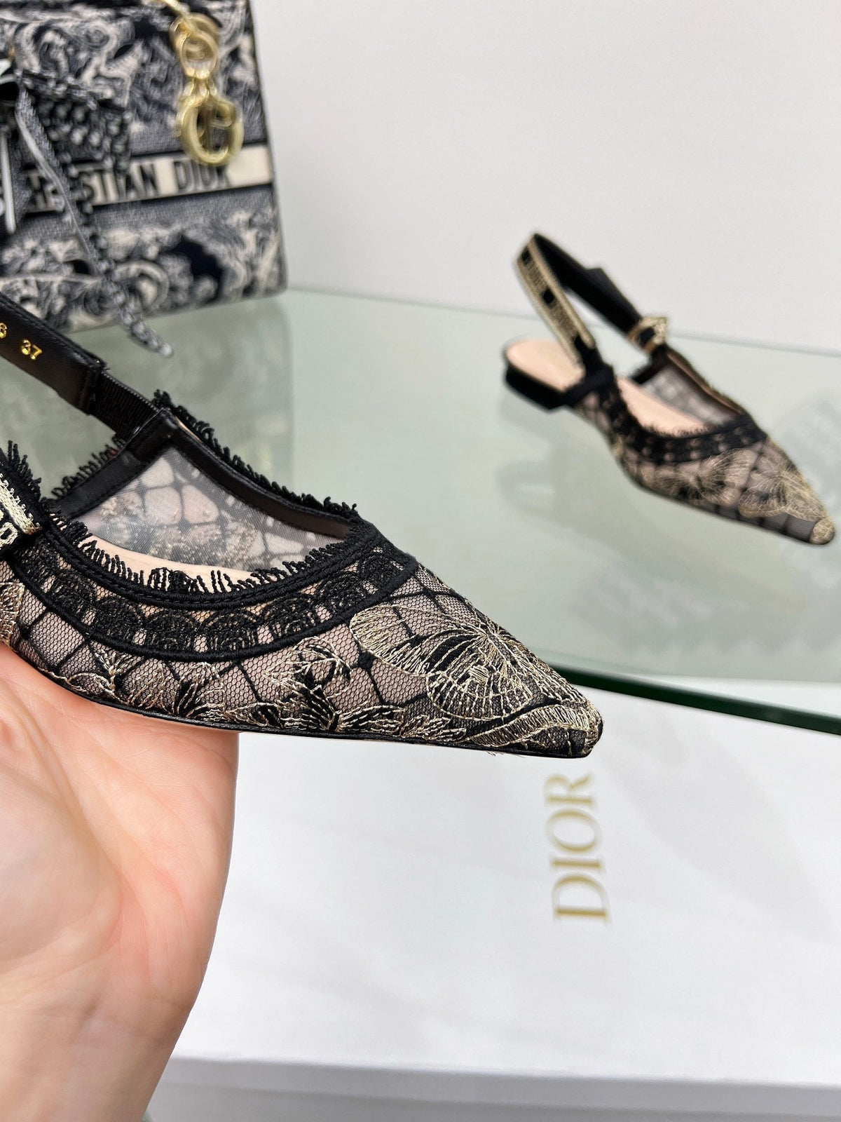 J'Adior Slingback Pump In Black Lace Fabric 100835