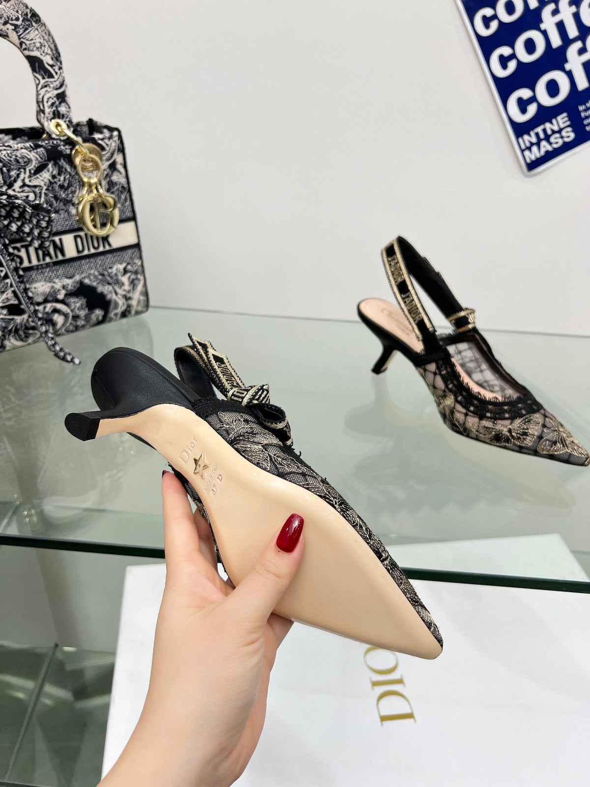 J'Adior Slingback Pump 65mm In Black Lace Fabric 100836