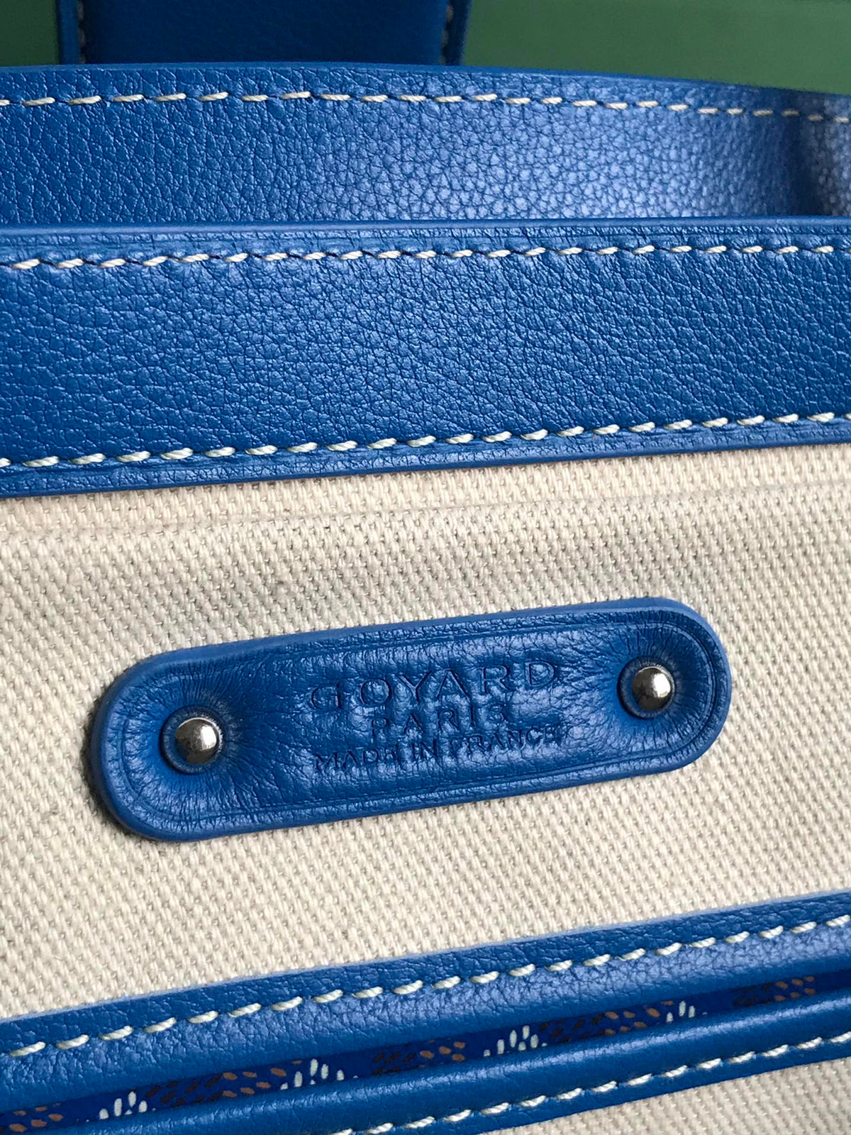 SAIGON SOUPLE BAG 34 IN CURIOUS BLUE GOYARDINE CANVAS AND CALFSKIN