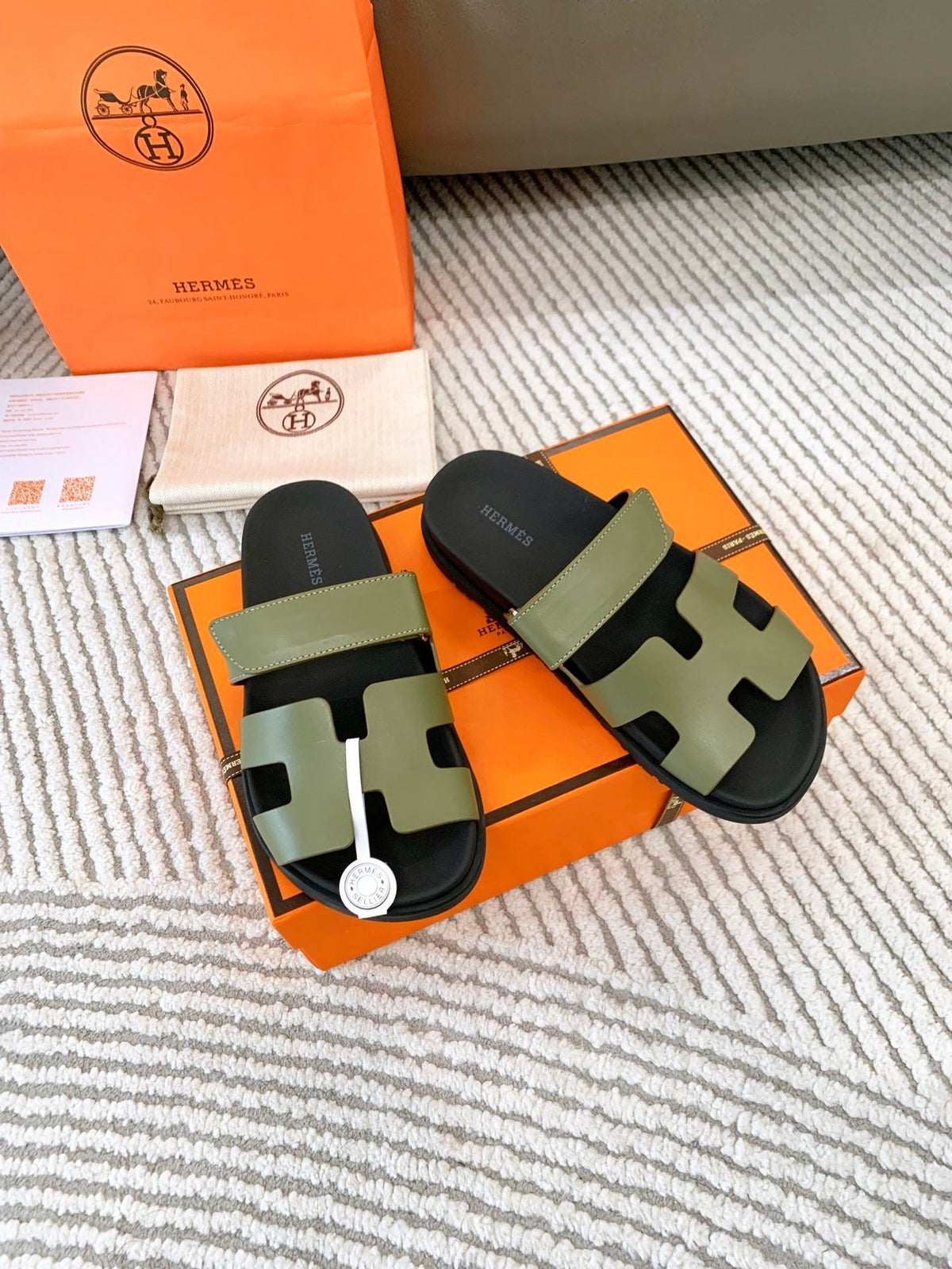 HM Chypre Sandal Khaki Green Mix Black Leather 963528