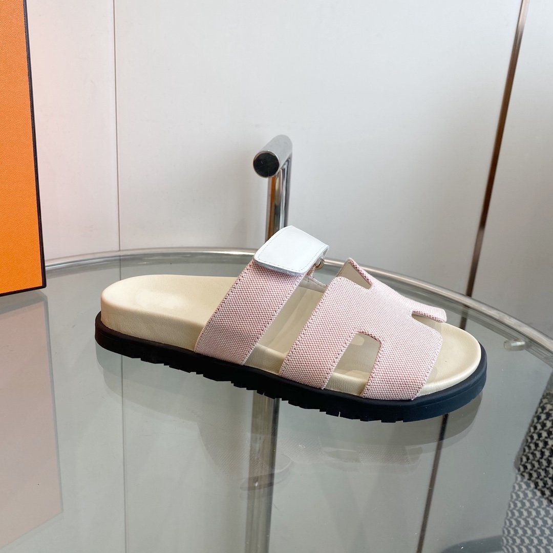 Chypre Canvas Sandal White Pink Leather