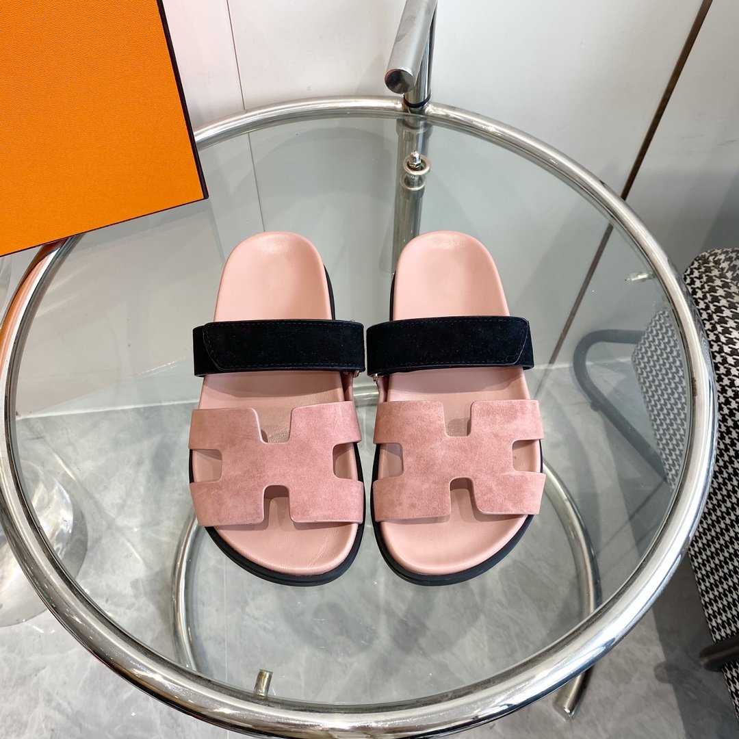 Chypre Sandal Suede Pink Chapas / Black
