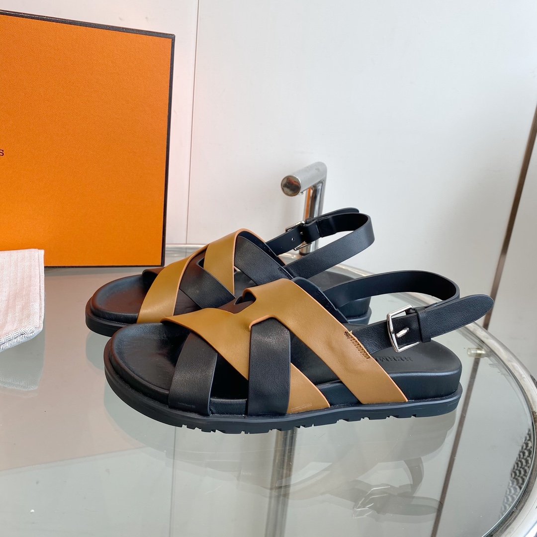 Genius Sandal Slingback Black/Brown Calfskin Leather