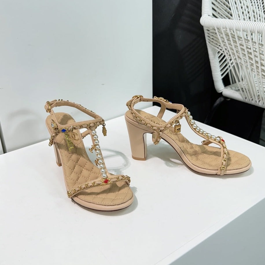 high heel sandal 85 beige quilted calfskin mop