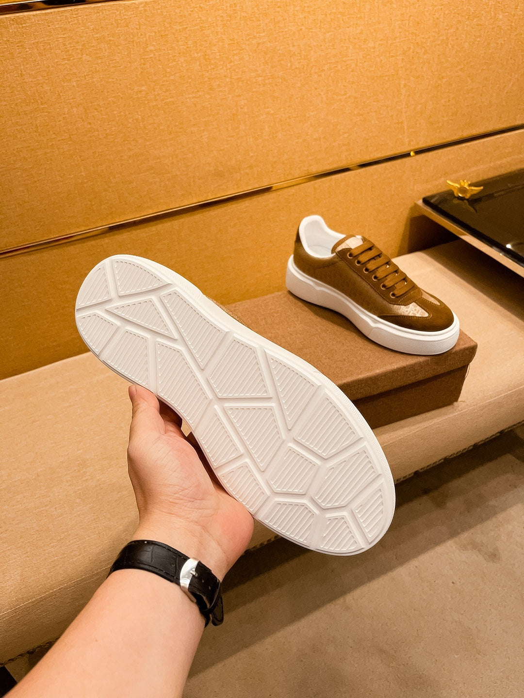 CD HOMME THICK-SOLE SNEAKERS BROWN JACQUARD