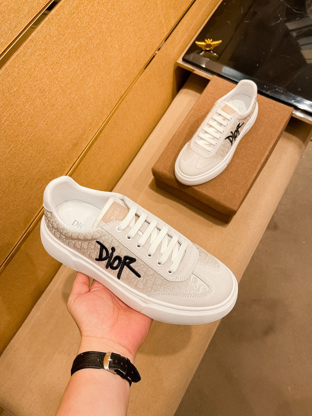 CD HOMME THICK-SOLE SNEAKERS BEIGE JACQUARD