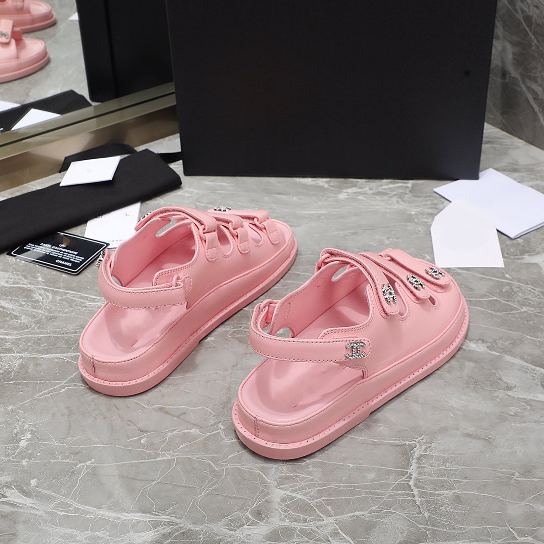 dad sandal pink calfskin silver cc