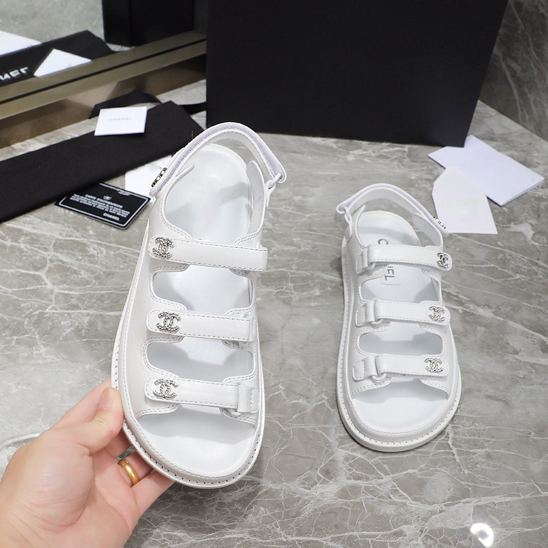 dad sandal white calfskin silver cc