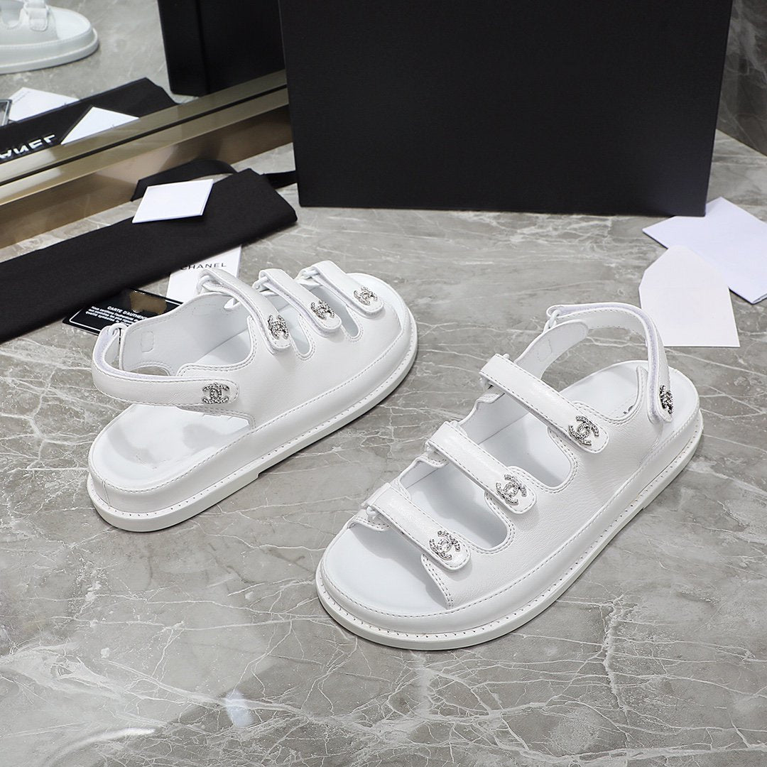 dad sandal white calfskin silver cc