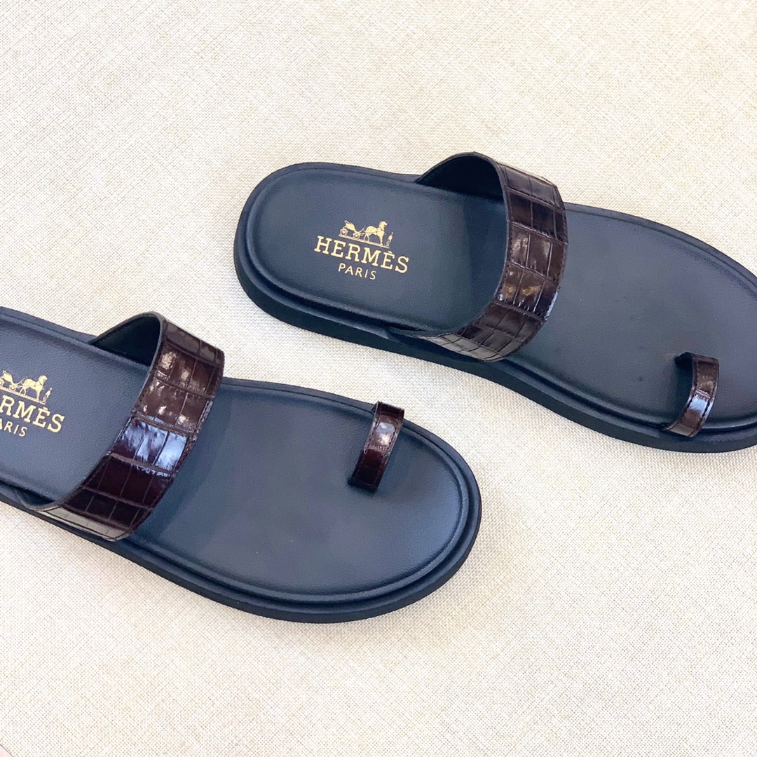 HM Men's Open-toe Sandals Brown Rubber  Sheepskin 561659