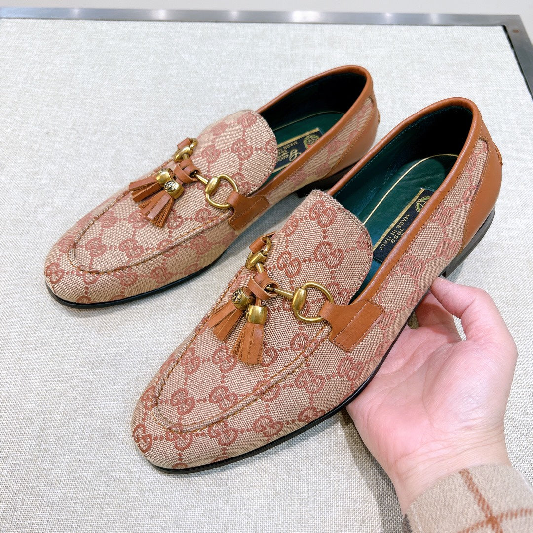 GG Men's Tassel Loafer Pink Canvas Calfskin 361365