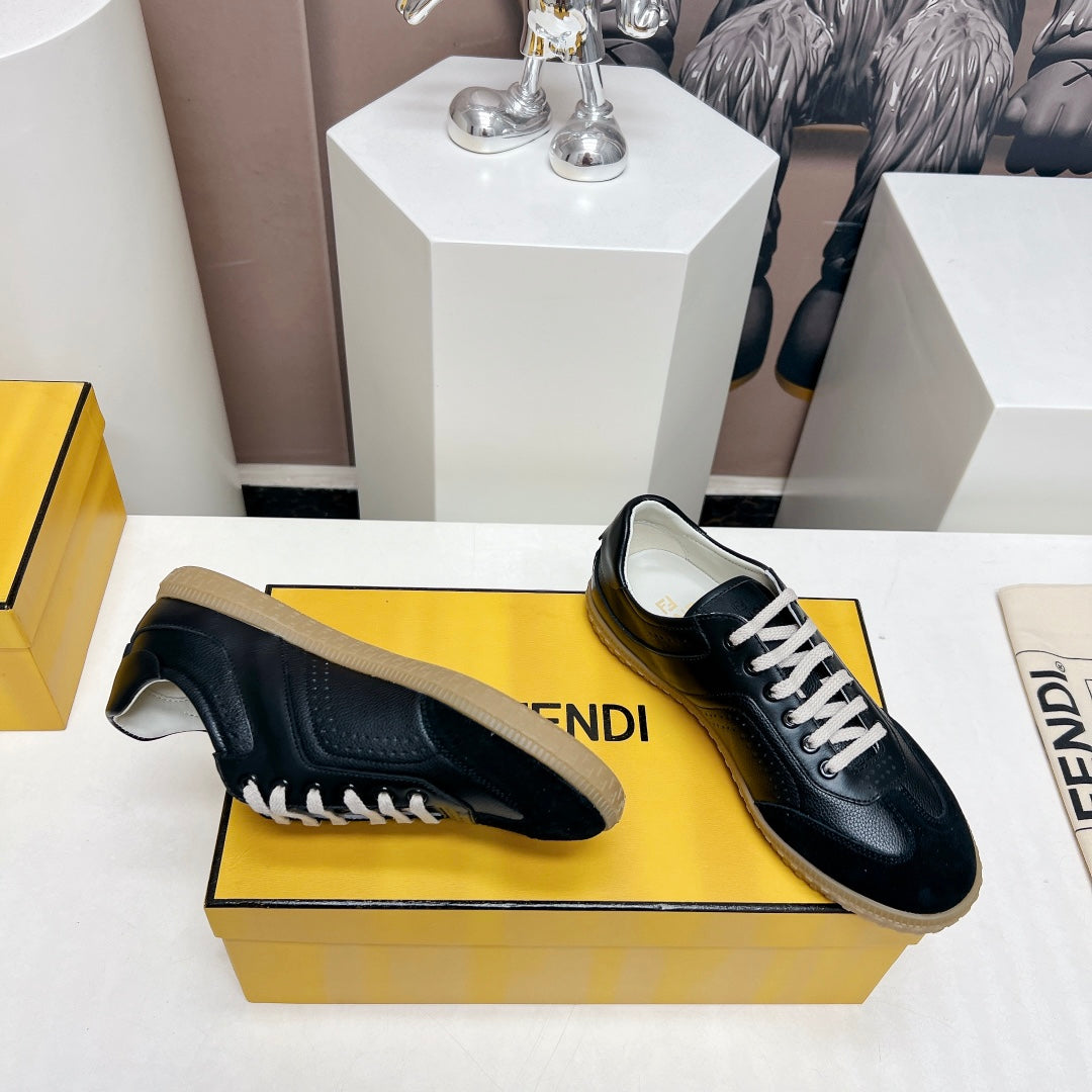 FENDI FLIGHT SNEAKER IN BLACK SUEDE AND LAMBSKIN
