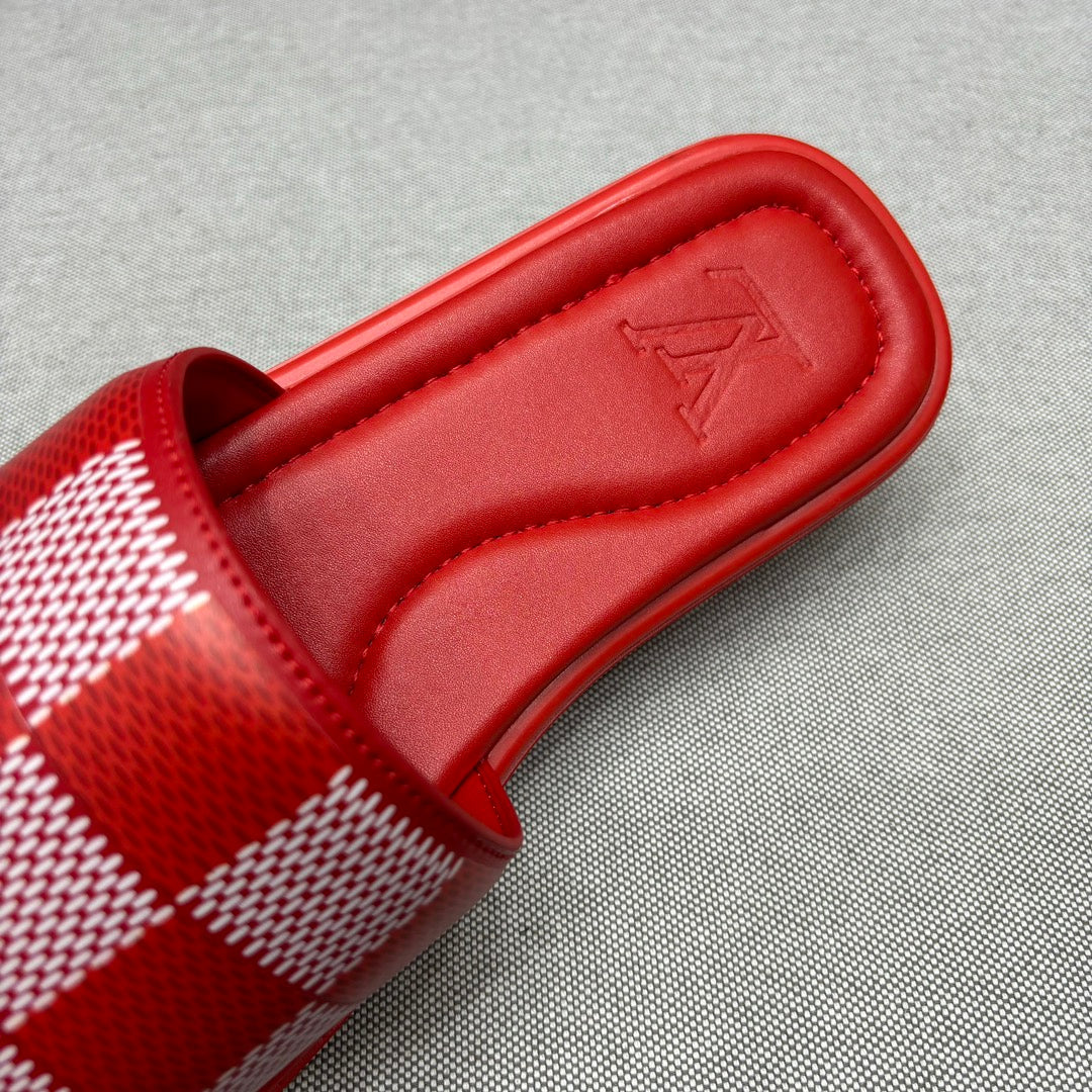 LV VENICE MULE SLIPPERS CHERRY RED DAMIER