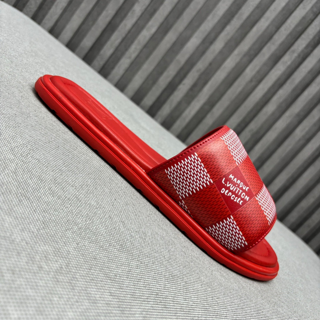 LV VENICE MULE SLIPPERS CHERRY RED DAMIER