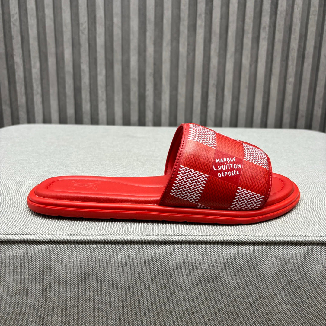 LV VENICE MULE SLIPPERS CHERRY RED DAMIER