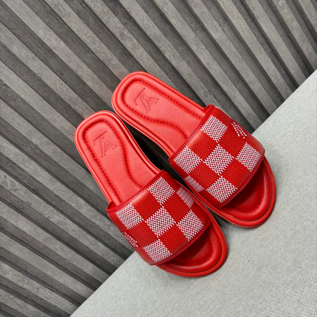 LV VENICE MULE SLIPPERS CHERRY RED DAMIER