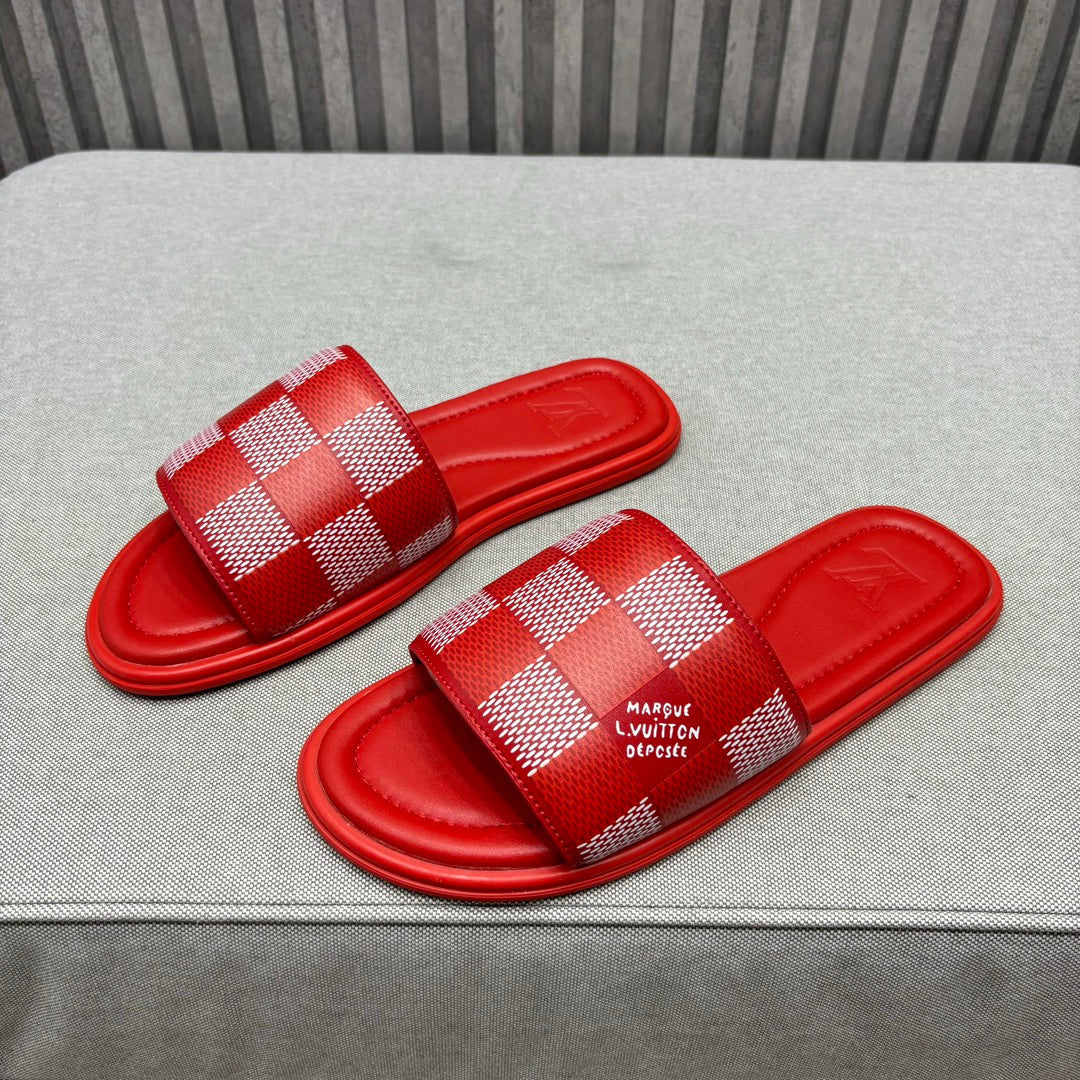 LV VENICE MULE SLIPPERS CHERRY RED DAMIER