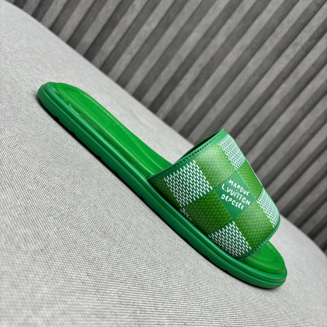 LV VENICE MULE SLIPPERS KELLY GREEN DAMIER