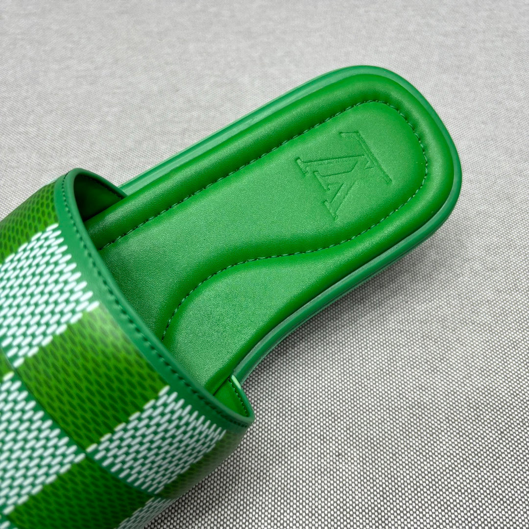 LV VENICE MULE SLIPPERS KELLY GREEN DAMIER