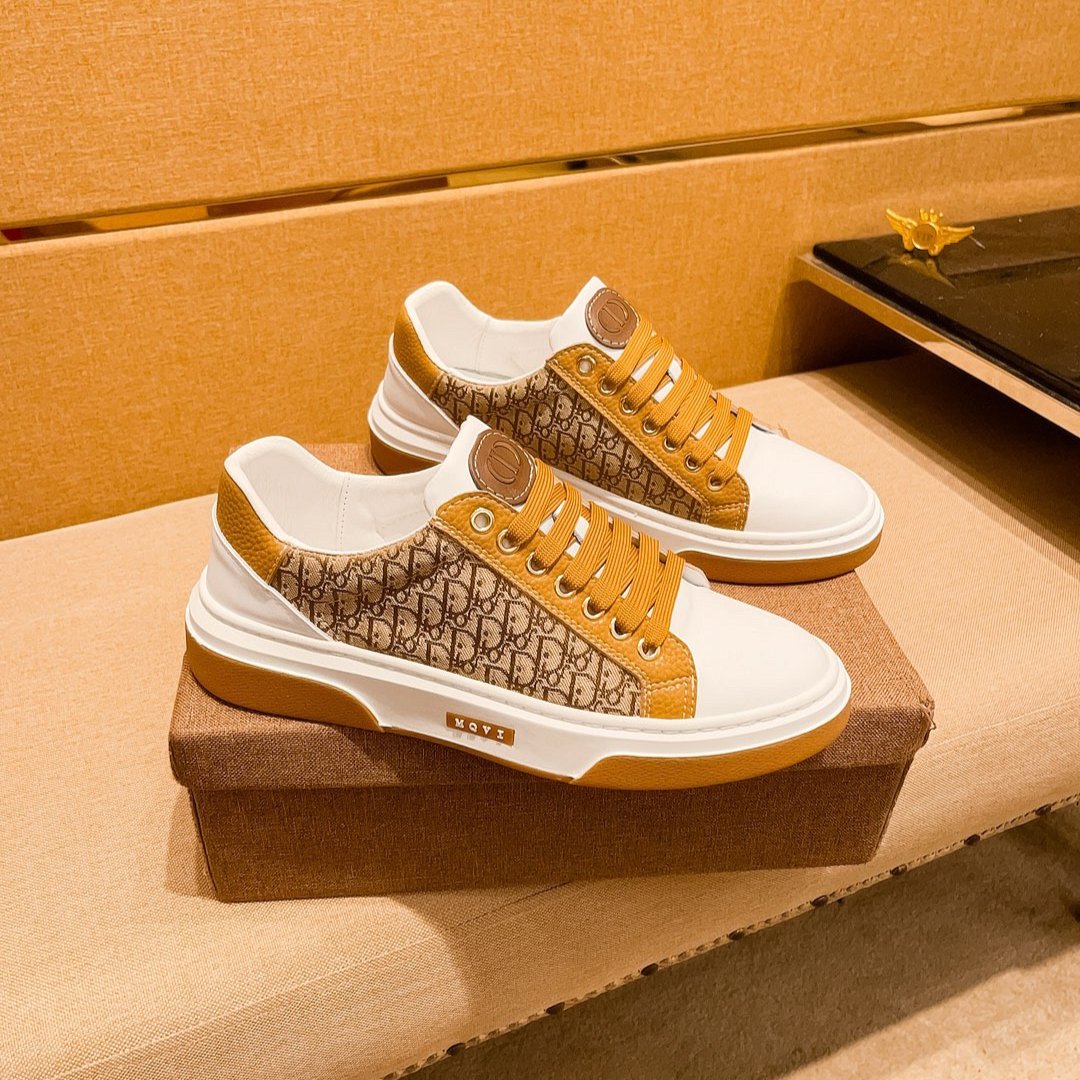CD LOW TOP SNEAKER BRONZE AND WHITE CALFSKIN