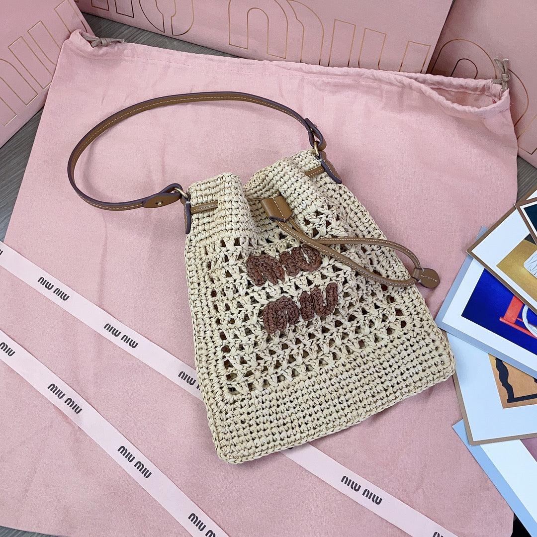 miu bucket bag 20cm beige woven fabric